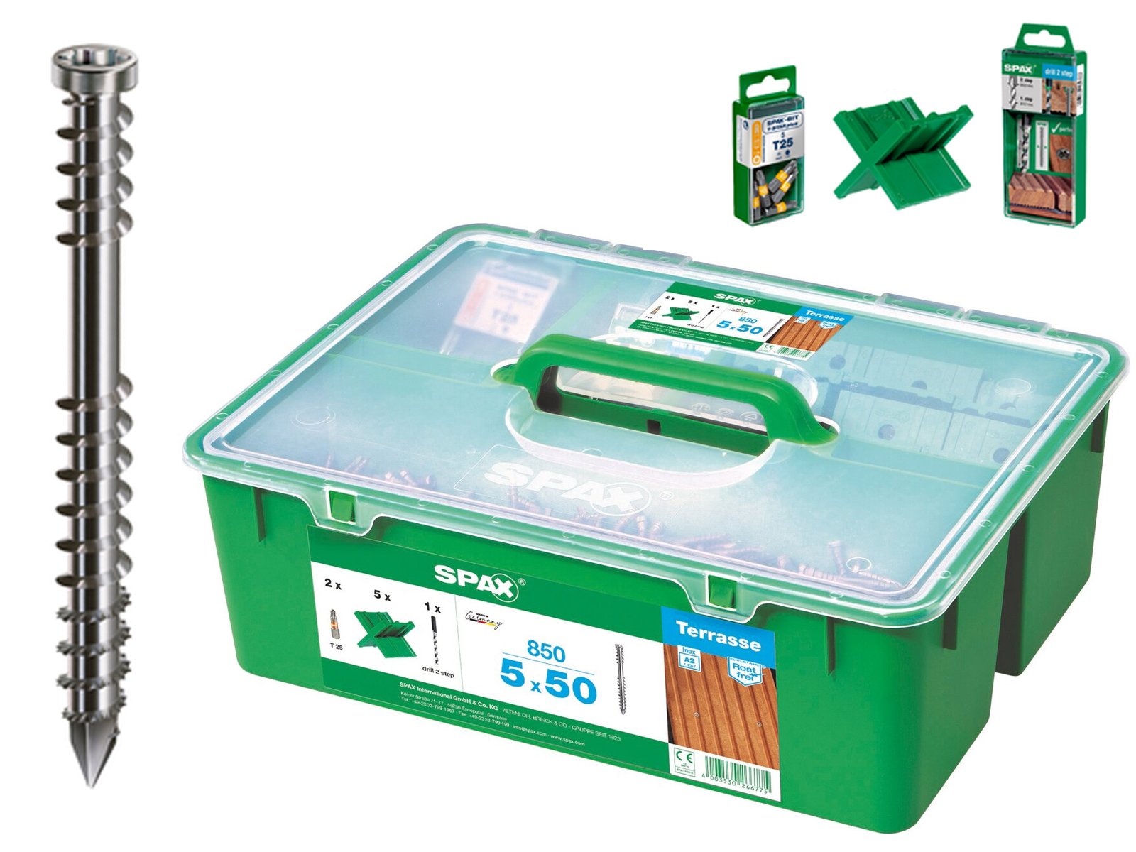 Zestaw tarasowy Green Box SPAX wkręt nierdzewny do deski tarasowej 5,0x50mm 850 sztuk