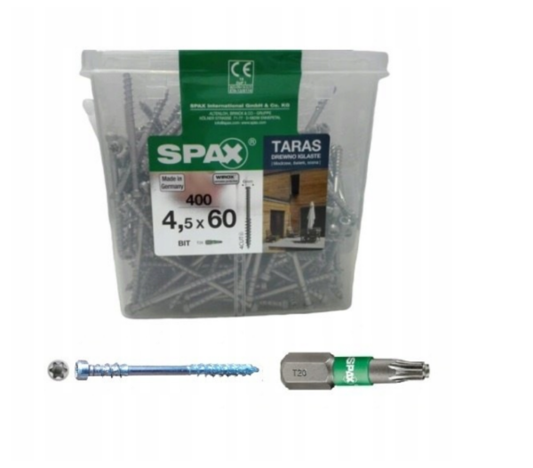 SPAX WKRĘTY 4,5x60 (400 szt.) + BIT